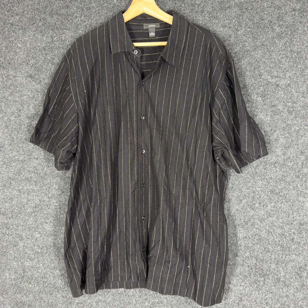 Alfani Shirt Men 2XL Black Striped Button Up Collared Short Sleeve Collared